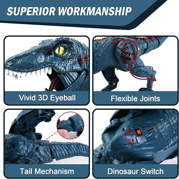 Large Remote Control Dinosaur Toys Kids - Jurassic Velociraptor Toys Imitates Walking and Sounds - Robot Toys That Can Sing, Shaking Head and Tail