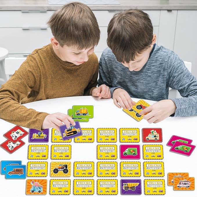 gisgfim 100 PCS Memory Matching Game Trucks Concentration Memory Card Games for Kids Preschool Educational Ages 3-8 A Fun & Fast Vehicle Theme Matching Games - Image 4