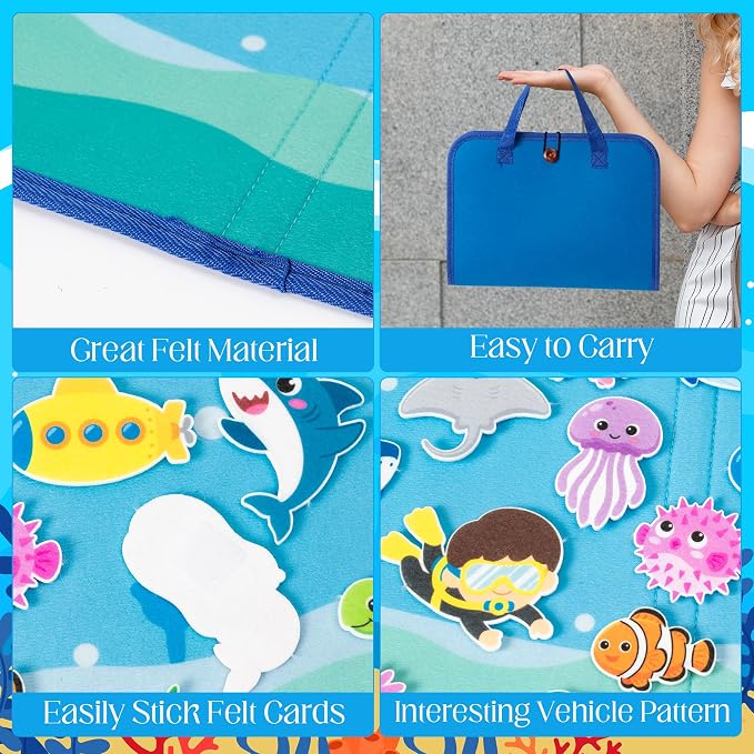 WATINC Travel Felt Board Story Set - 25PCS Portable Felt Board Educational Birthday Gift for Boy Girl Toddler, Under the Sea Storytelling Preschool Early Learning Interactive Play Kit (Ocean Animals) - Image 3