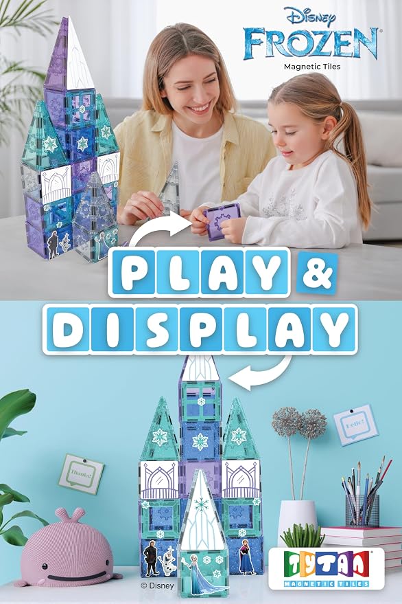 Tytan Toys Disney Frozen Magnetic Tiles Princess Castle - 68-Piece STEAM Building Set with Glitter Tiles & Elsa, Anna, Olaf Stickers - Educational Frozen Toys for Girls Age 3-4+ - Image 3