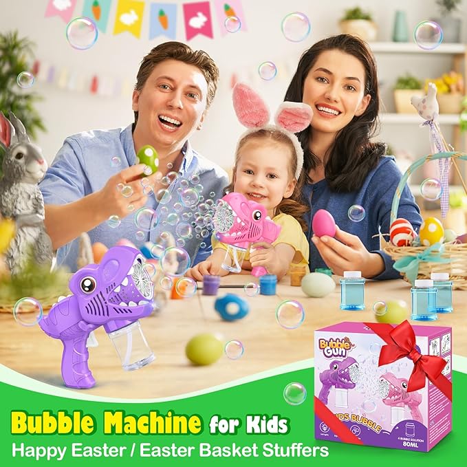Toys for Girls Kids Ages 3-8: Bubble Gun for Kids 2 Rechargeable Dino Bubble Machine Gift for 3 4 5 6 7 8 Girls Toddlers Ages 4-6 Easter Basket Stuffers Outoor Birthday Christmas Valentines