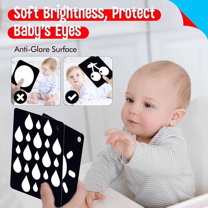 50PCS High Contrast Baby Flashcards, 100 Pages Black & White Visual Stimulus Flash Cards, Brain Development Cards Set Montessori Sensory Toys for Infants Newborn Boy Girl Baby Tummy Time (0-3 Months) - Image 4