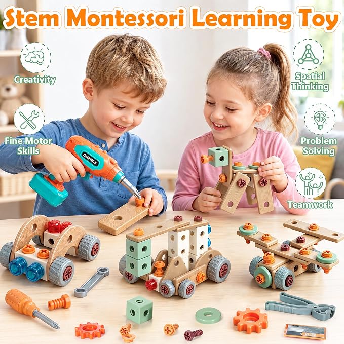 Kids Tool Set with Drill & Toolbox, 160PCS STEM Construction Building Toys - Image 5