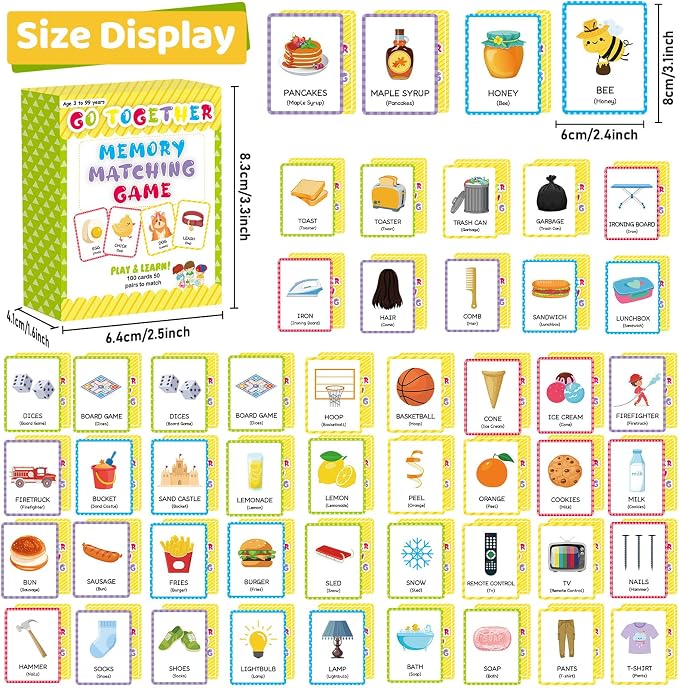 gisgfim 100 PCS Go Together Memory Matching Game Associations Learning Flashcards Educational Vocabulary Sorting Concentration Memory Card for Preschool Ages 3-8 A Fun & Fast Activities Matching Games - Image 2