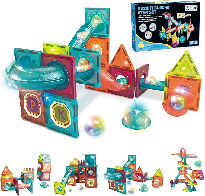 Contixo STEM Building Toys - 65 pcs Marble 3D Magnetic Run Tiles Learning Stacking Educational Building Blocks Set, Creativity Beyond Imagination, Inspirational, Recreational Toy for Kids, Ideal Gifts by Contixo