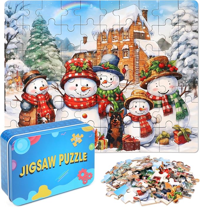 LELEMON 100 Pieces Jigsaw Puzzles for Kids Ages 4-8 Cute Winter Snowman Educational Puzzles Boys Girls Children Learning Educational Puzzles Portable Box Pack Toy by LELEMON
