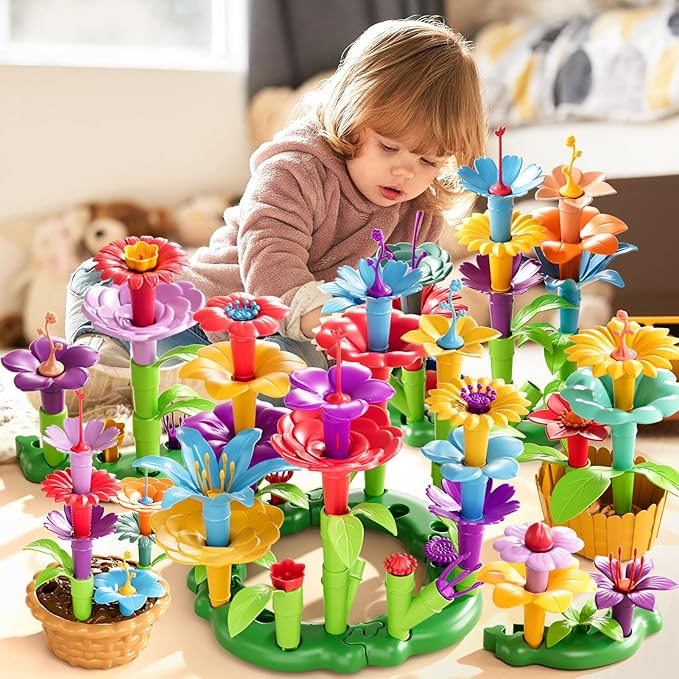 81 Pcs 3 Year Old Girl Gifts,Flower Garden Building Toy Set Toddlers Toys Gifts Best Educational Learning Fine DIY Crafts Stem Construction Stacking Kit,for 3 4 5 6 7 Year Kids Birthday