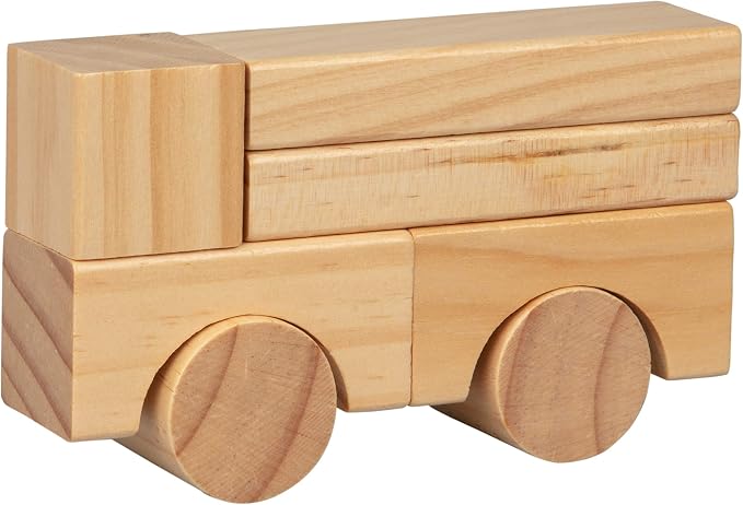 Wooden Blocks Set - 100 Pc Natural Colored Wood Building Block Toys- 100% Real Wood, 14 Different Shapes, Great Gift for Kids or School Project, Hands On Indoor Activity Play- Build, Stack and Create - Image 5