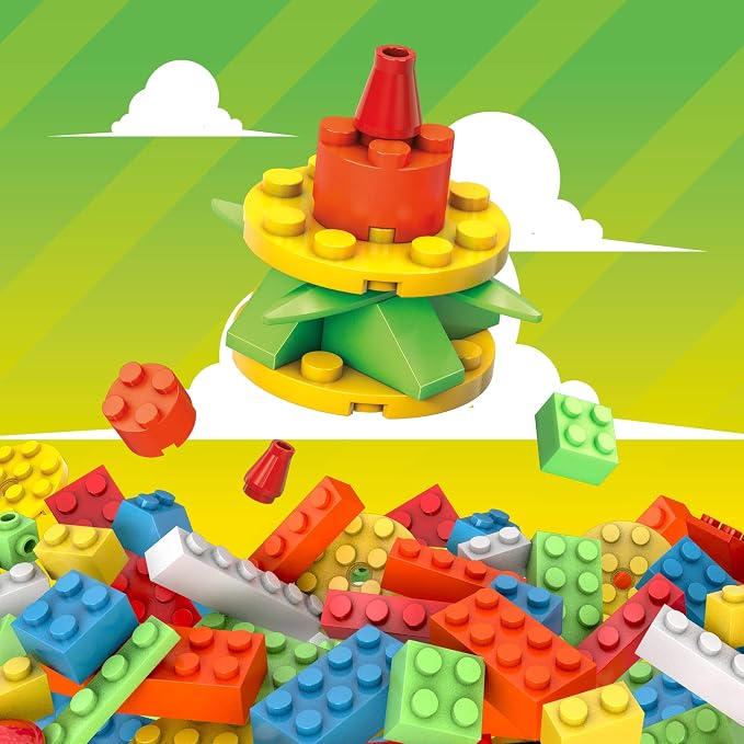 MEGA Construx Kids Blocks Toy Set, Open-Ended Building Bricks Tube with 140 Pieces in Fluorescent Colors, Ages 4+ Years - Image 2