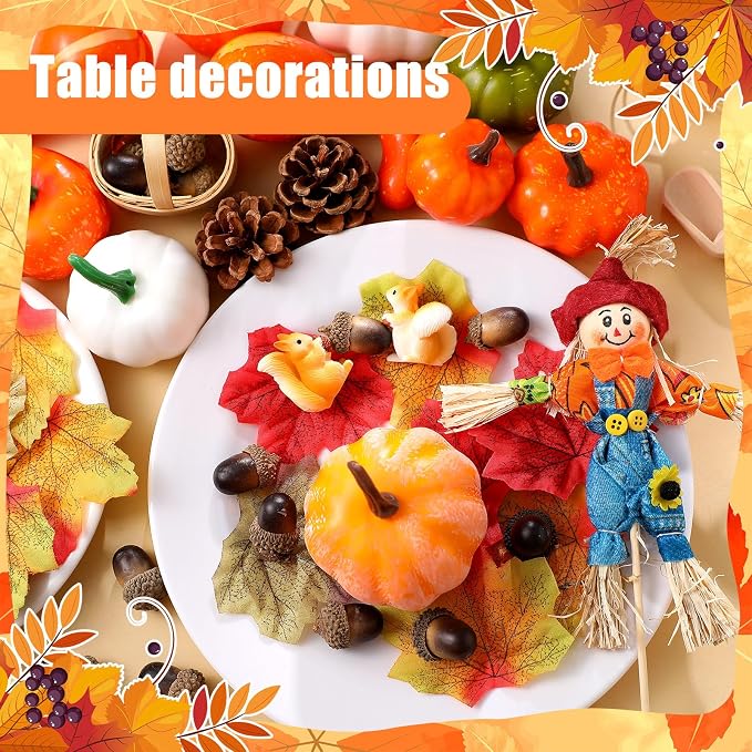 Beeveer 94 Pcs Fall Sensory Bin Fillers for Kids Fall Thanksgiving Fine Motor Toys Autumn Counting Sorting Toy with Leaves Squirrels Pumpkins Scarecrow Pine Cones for Preschool Education Activities - Image 5