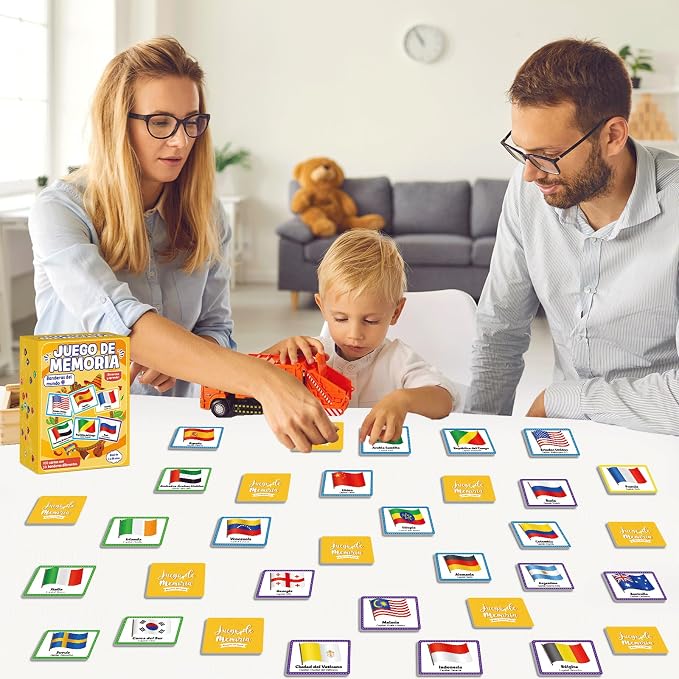gisgfim 100 PCS Juego de Memoria de Banderas del Mundo en español para niños y adultos Flags of the World Memory Matching Games in Spanish Educational Matching Game Fun Fast Memory Game Gift Learning - Image 6