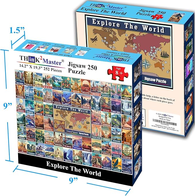 Think2Master Colorful Vintage World Destinations 250 Pieces Jigsaw Puzzle. Fun Educational Puzzle for Families. Great Gift for Teens & Adults with Interested in Traveling 14.2” X 19.3” - Image 5