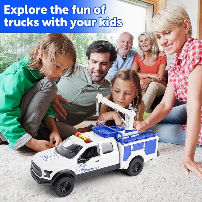 Pickup Truck Toy with Lights and Sound Effects, Featuring a Crane Function and Opening Doors,Toy Cars Gifts for 3+ Year Old Kids (Crane Pickup Truck)