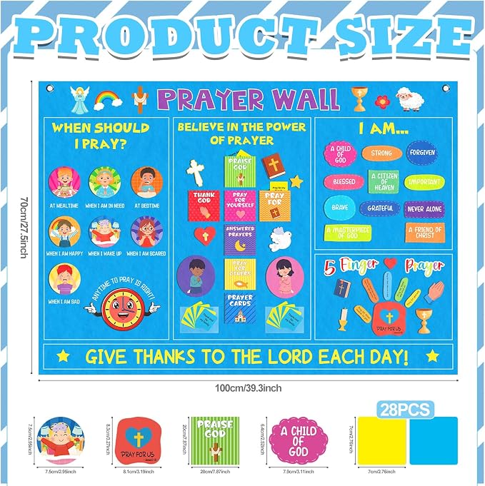 Cinrobiye Christian Prayer Wall Felt Board Kit, Bible Prayer Bulletin Board with Prayer Request Cards, Reusable Church Prayer Wall Decorations for Bible Study, Worship, Prayer Room Home Decor - Image 2