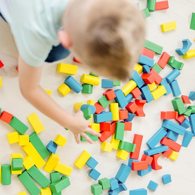 Melissa & Doug Wooden Building Blocks, 100-Piece Set of Sorting & Stacking Toys in 4 Colors and 9 Shapes, Classic Toddler Toys for Girls & Boys Ages 2+ - FSC Certified (Pack of 6) - Image 8