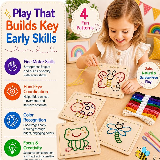 Montessori Wooden Lacing Toys for Toddlers and Kids Ages 2-4 5-7, Sewing Kit Fine Motor Skill Busy Board, Education Sensory Preschool Toy for 1 2 3 4 Year Olds, Birthday Gift for Boys and Girls - Image 2