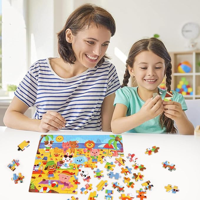 LELEMON Beach Animal Jigsaw Puzzles in a Metal Box 100 Pieces Beach Animal Party Jigsaw Puzzle for Kids Ages 4-8 Children Learning Educational Puzzles Toys - Image 6