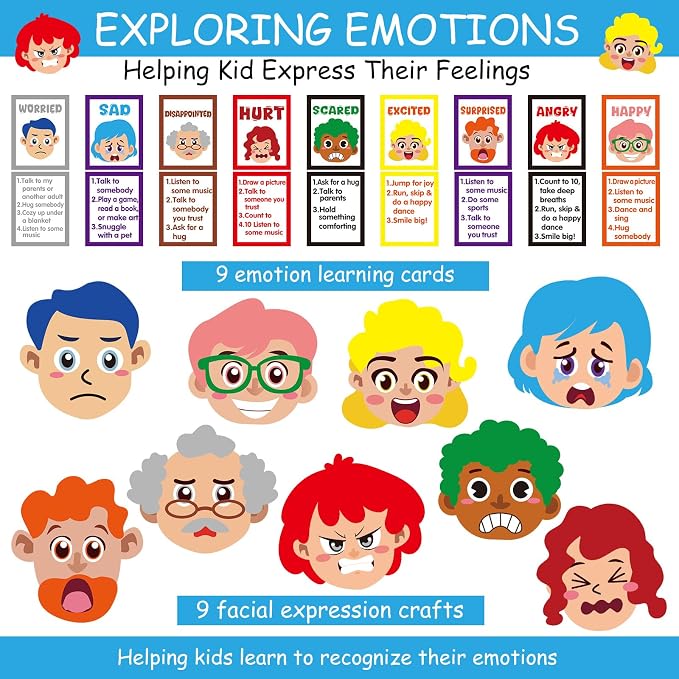 Cinrobiye Social Emotional Learning Activities Montessori Sensory Emotional & Feelings Creative Crafts Set with 9 Face Boards Emotion Flashcards Feelings Sensory Bottles Therapy Game for Preschoolers - Image 3