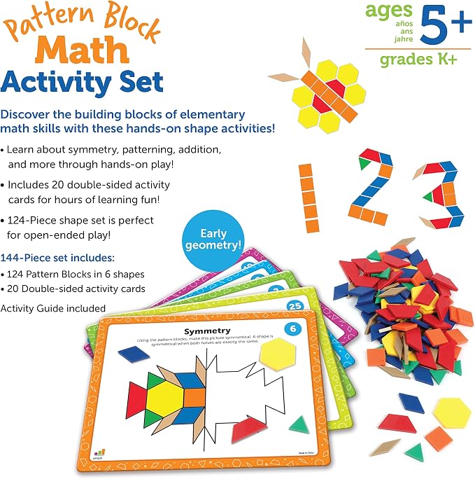 Learning Resources Pattern Block Math Activity Set - 144 Pieces, Age 5+, Educational Kindergartner Games, Fine Motor Skills - Image 5