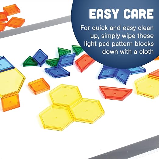 Constructive Playthings Translucent Pattern Blocks, Light Table Manipulatives, STEM Toys, Sensory Play, Create, Build and Design, Color Exploration, Set of 147 Blocks, Toys for Kids 3 Years and Up - Image 6