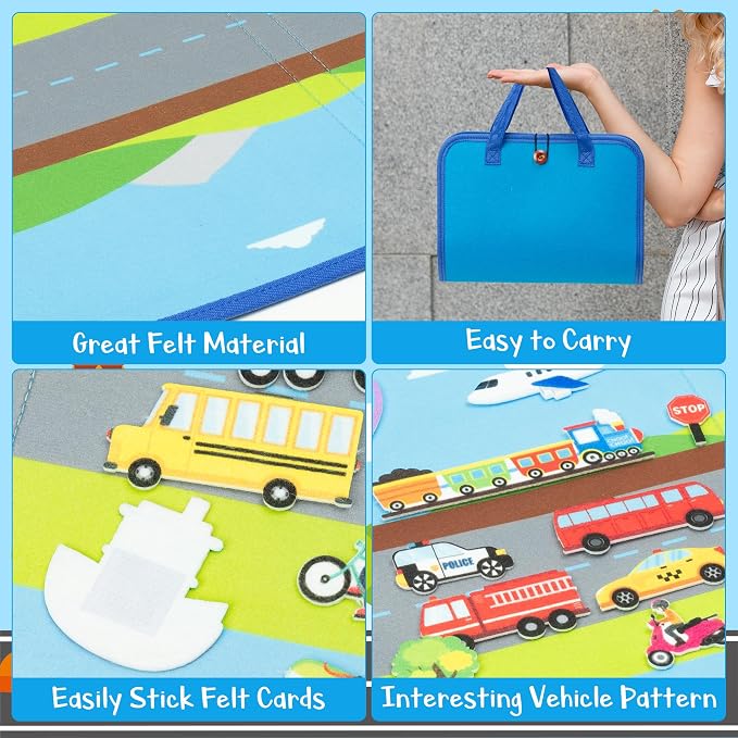 WATINC Travel Felt Board Story Set - 25PCS Portable Felt Board Educational Birthday Gift for Boys Girls, Themed Storytelling Preschool Early Learning Interactive Play Kit for Toddlers (Transportation) - Image 3