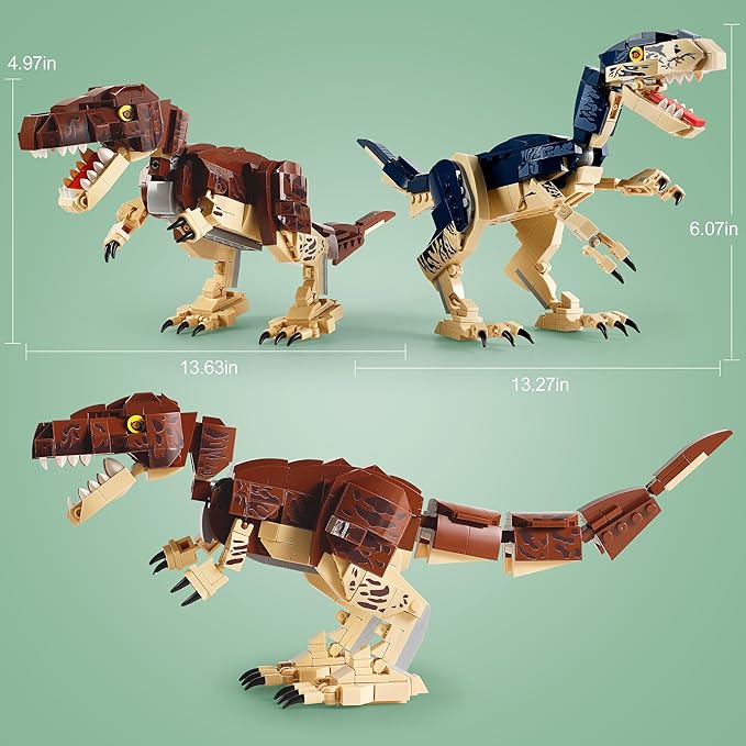 910-Piece Dinosaur Toy Building Sets, Build Mighty T.rex & Velociraptor, Dinos World Building Kit for Boys and Girls Ages 6+ Year Old, Gift Ideas for Christmas and Birthdays
