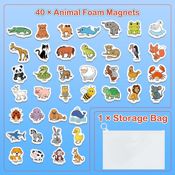 Kasfalci 40 Animal Magnets,Refrigerator Fridge Magnets for Kids,Magnetic Animal Toys for Toddlers,Learning Games,Speech Therapy for Preschool Kindergarten Classroom,Educational Toys for Kids 3+ - Image 6