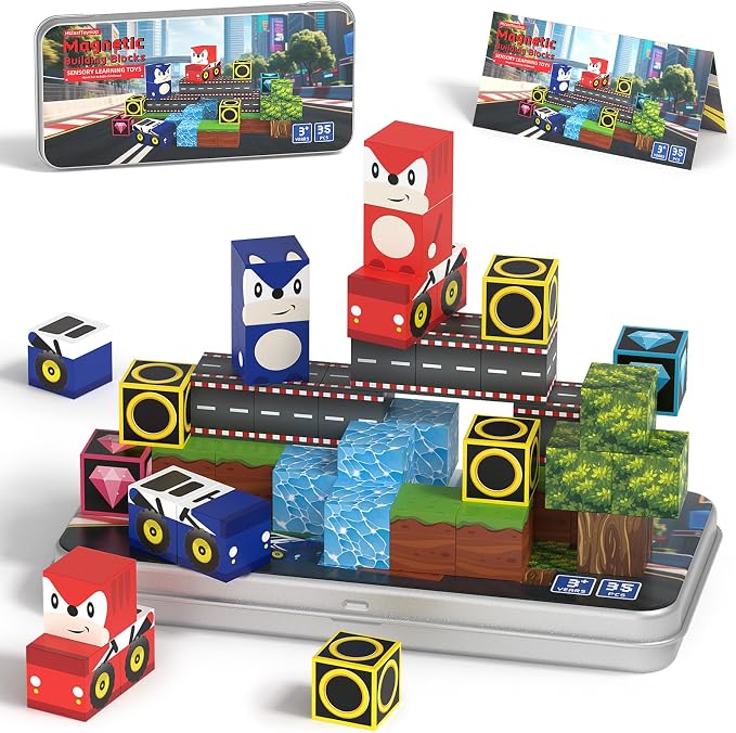 35PCS Mini Magnetic Blocks, Magnetic Blocks Travel with Portable Iron Box, Magnetic Building Blocks STEM Learning Set for Ages 3 4 5 6 7 8, Suitable for Restaurant and Travel, Hedgehog by HtZestToysiop