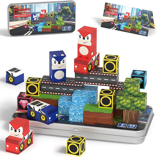 35PCS Mini Magnetic Blocks, Magnetic Blocks Travel with Portable Iron Box, Magnetic Building Blocks STEM Learning Set for Ages 3 4 5 6 7 8, Suitable for Restaurant and Travel, Hedgehog by HtZestToysiop