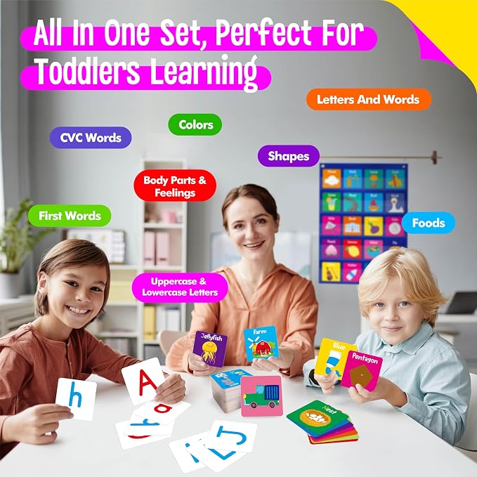 Magnetic Word Pocket Chart, 156 Double Sided Flashcards - CVC Words, First Words & 26 Letters, CVC Literacy Games, Phonics Reading and Spelling Learning Tool for Kindergarten Classroom - Image 4