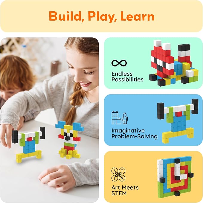 PicassoTiles 100pcs 0.5” Pixel Magnetic Puzzle Cube Mix & Match Cubes Sensory Toys STEAM Education Learning Building Block Magnets Children Construction Toy Set Stacking Magnet Creative Kit PMC100 - Image 4