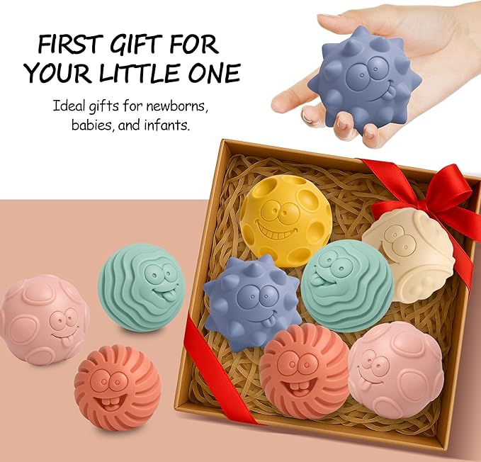 6PCS Sensory Balls for Baby, Soft Textured Balls for Infants & Toddlers 6-12 Months, Colorful Infant Ball Toys for Tummy Time & Learning, Montessori Gift for Baby Boys & Girls