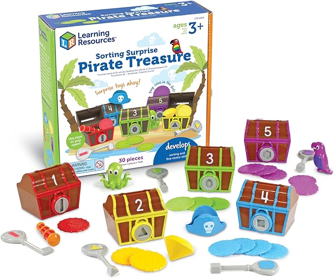 Learning Resources Sorting Surprise Pirate Treasure - 30 Pieces, Ages 3+ Color, Sorting & Matching Skills Toy, Fine Motor Skills Toys for Toddlers, Preschool Learning Toys by LearningResources