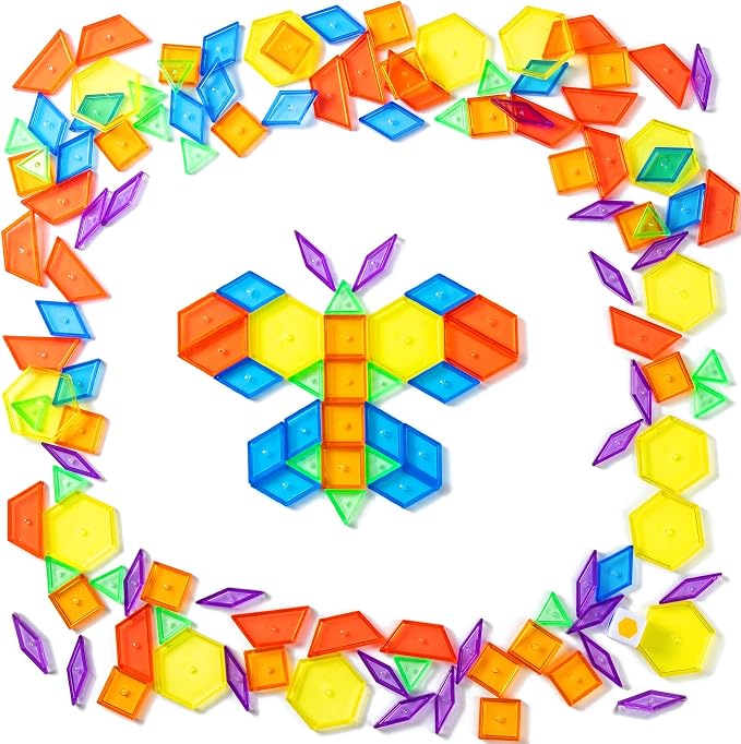 128 Pcs Translucent Pattern Blocks – Geometric Shapes for Light Table by PreTrans