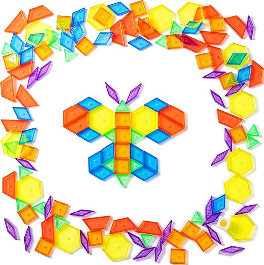 128 Pcs Translucent Pattern Blocks – Geometric Shapes for Light Table by PreTrans