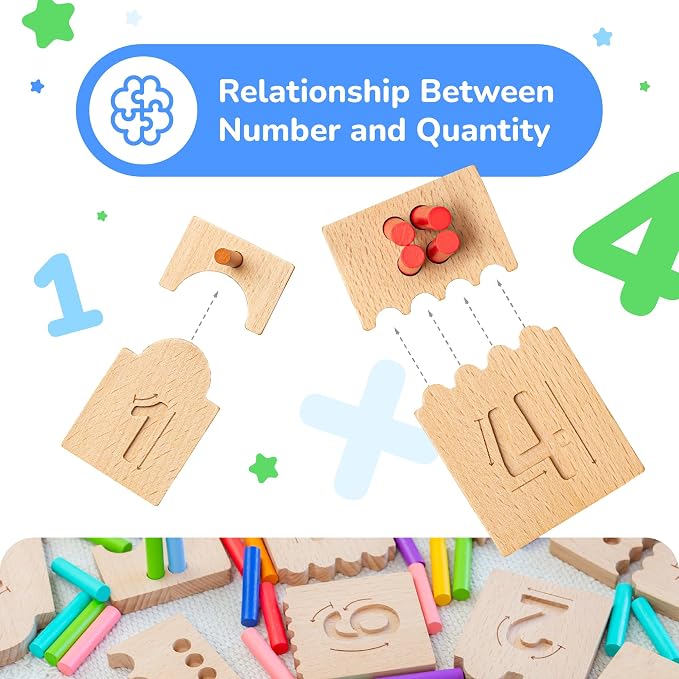 Bimi Boo Peg Board for Toddlers - Wooden Counting Peg Board and Number Tracing Set, Montessori Math Toy for Preschoolers and Kindergarten (55 Pegs, 10 Boards, 1 Pencil) - Image 5
