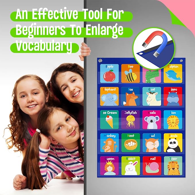 Magnetic Word Pocket Chart, 156 Double Sided Flashcards - CVC Words, First Words & 26 Letters, CVC Literacy Games, Phonics Reading and Spelling Learning Tool for Kindergarten Classroom - Image 6