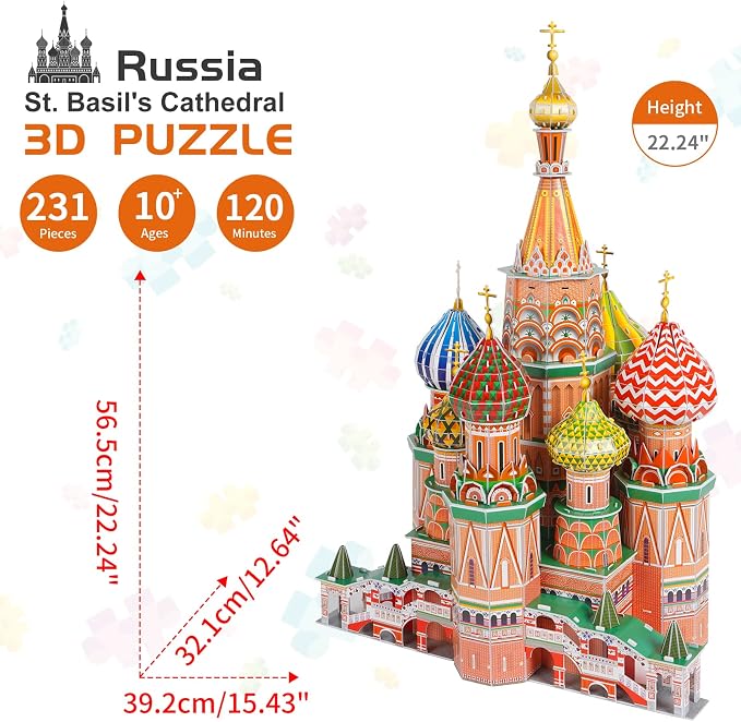 3D Puzzles for Adults & Kids St. Basil's Cathedral Building Set, Russia Cathedral Architecture Craft Model Kits, Educational 3D Jigsaw Puzzle Toy Birthday for Teens Boys Girls, 231 PCS - Image 2