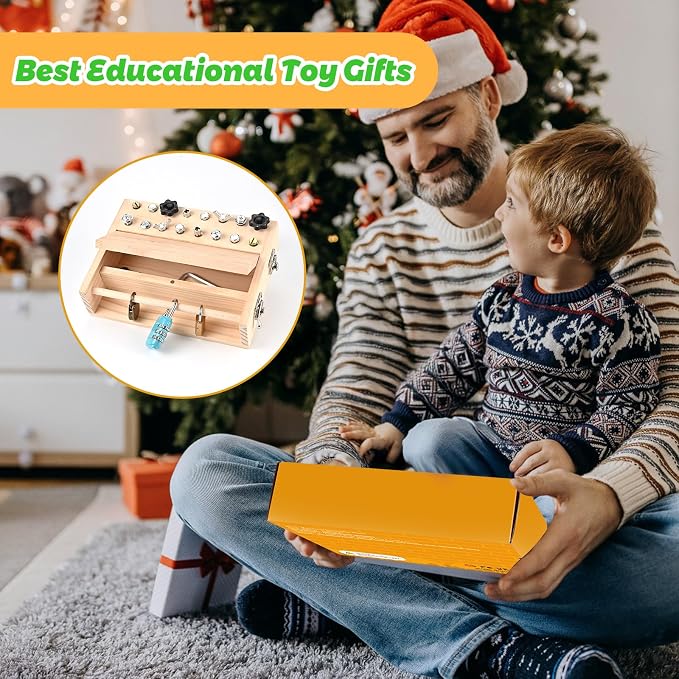Montessori Screwdriver Board Set, Montessori Toys for 3 4 5 with 3 Lock and Keys, Toddler Screwdriver Toy, Kids Tool Set, Preschool Learning Sensory Toy, Fine Motor Skills Toys - Image 8