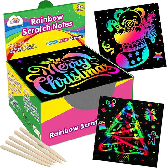 ZMLM 165 Rainbow Scratch Paper Art Crafts Mini Notes Stocking Stuffers for Kids Gifts 4 5 6 7 8 9 10 Years Old Girls Boys Students Teens Classroom Prizes School Supplies Birthday Party Toy Activity