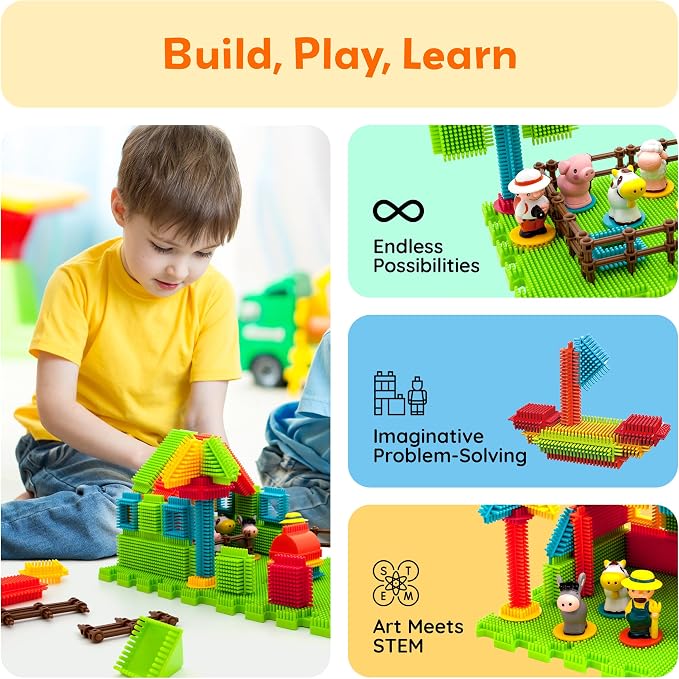 PicassoTiles PTB100 100pcs Hedgehog Shape 3D Building Blocks Tiles Farm Theme Set Learning Playset STEM Toy Set Educational Kit Child Branin Development Preschool Kindergarten Toy - Image 5