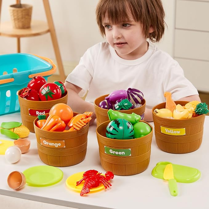 JOYIN Learning Toys Play Food Set for Kids, Cutting Food for Preschool Activities, Play Kitchen Accessories, Educational Toys, Color Sorting Set for Boys & Girls, Back to School Gifts for Kids - Image 7