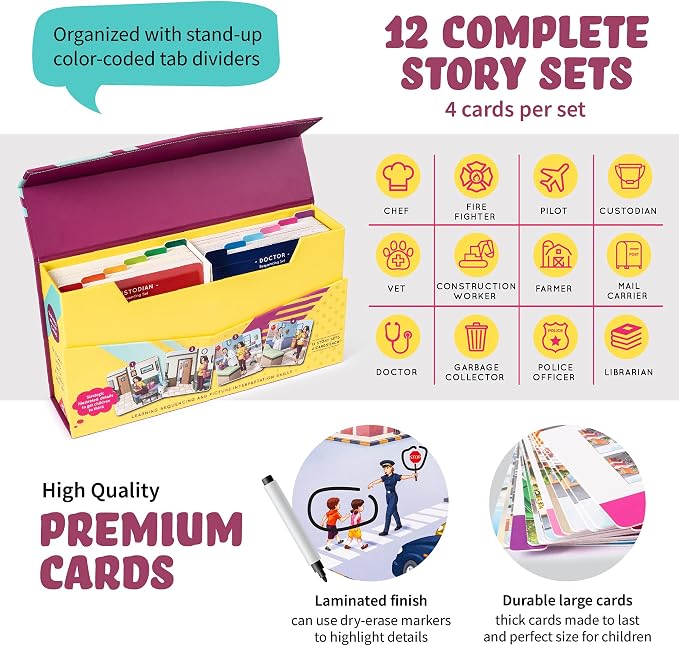 SPARK INNOVATIONS Kids Story Cards Sequence Game Large Storytelling and Sequencing Cards. Community Helper Stories for Sentence Building Educational Picture Card Games - Image 3