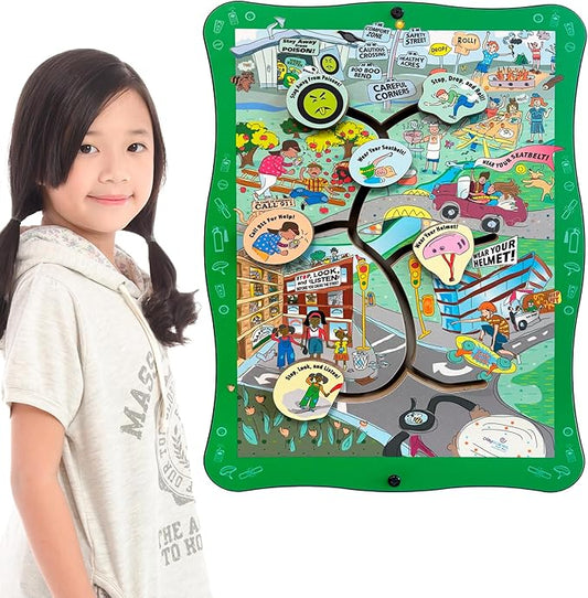 Safety Road Sensory Wall Panel for Kids 24+ Months – Interactive Toddler Wall Activity Toy w/ 6 Non-Removable Figures – Kid Busy Board for Classrooms, Daycares, Pediatric Offices – 22"x16"