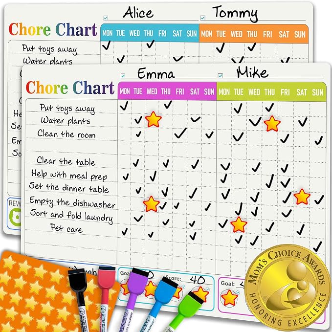 Magnetic Chore Chart for Kids Multiple Kids - Dry & Erase Board for Family by QUOKKA