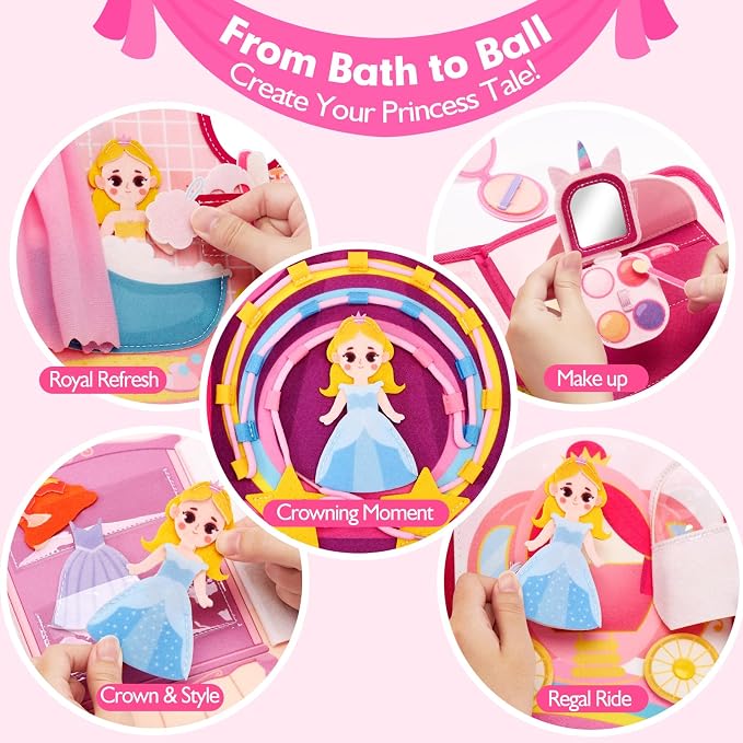 hahaland Princess Busy Book Toddlers 3-5, Dress up Pretend Play Makeup Toys - Image 3