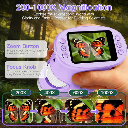 4K 1000X Handheld Digital Microscope for Kids with 2.0" IPS Screen(Purple) - Image 2