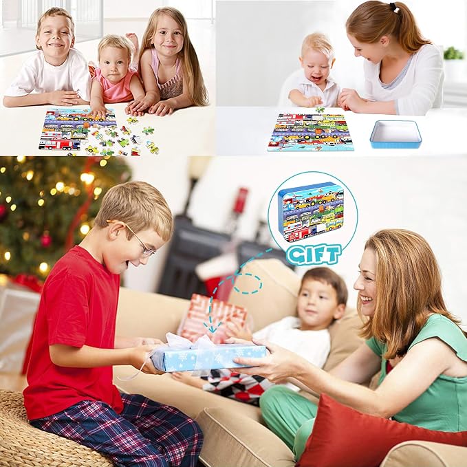 LELEMON 60 Pieces Puzzles for Kids Ages 4-8 Traffic Jam Puzzle for Boys Girls Transportation Vehicles Children Learning Educational Puzzles Portable Box Pack Toys - Image 7