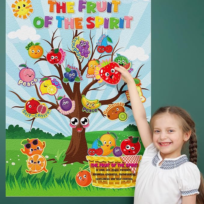 Cinrobiye Fruit of The Spirit Felt Bulletin Board Make Your Own Fruit of the Spirit Tree Crafts DIY Christian Bible Scene Set for Church VBS Sunday School Classroom Activities - Image 6