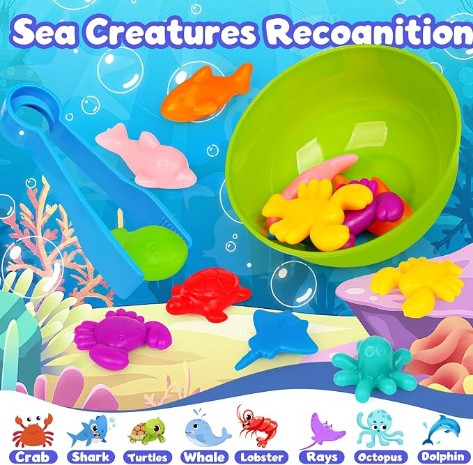 Sorting Colors Sea Animals Counting Toys with Matching Sorting Cups and Game Dices, Color Classification and Sensory Training Preschool Educational Learning Toys for Toddlers Kids Girls Boys Ages 3+ - Image 3